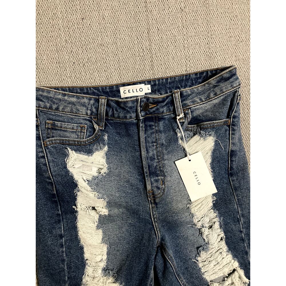 Cello Denim Jean Shorts Womens Large Blue Ripped Distressed Button Fly Grunge‎ - Picture 3 of 11